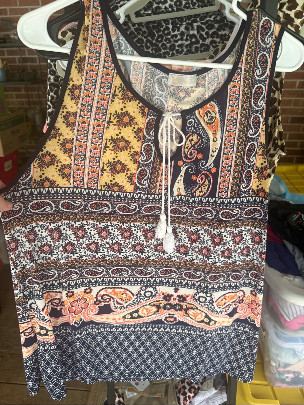 Boho paisley print with tassel tie front